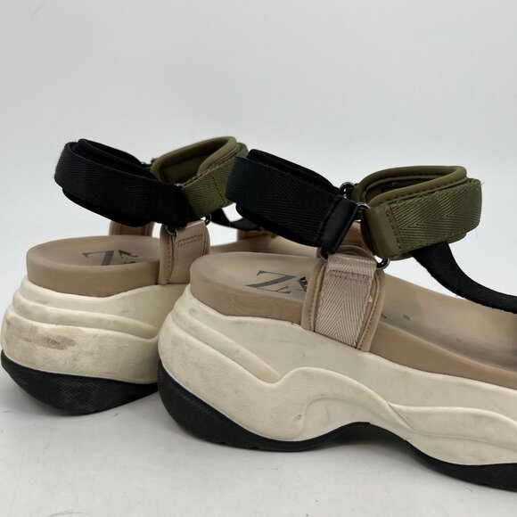 Zara Green Black Chunky Velcro Sandals | Women's Size 39EU - Picture 4 of 9
